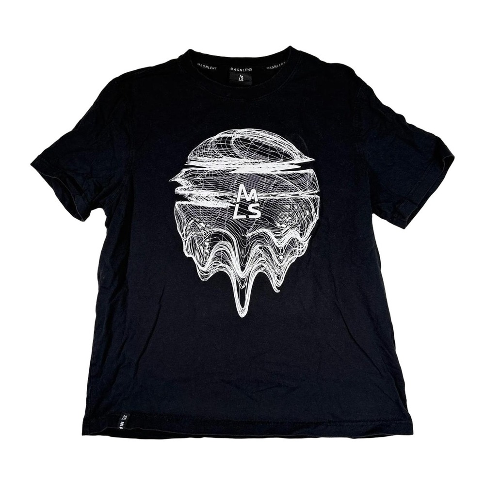 MAGNLENS Men's Black Graphic T-Shirt MLS Drip Art Logo Tee Size L